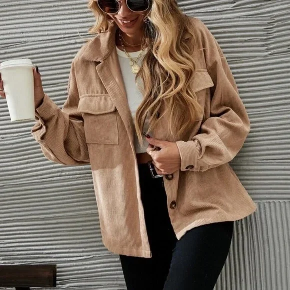 Cozy Button up Corduroy Oversized Jacket Shacket - Picture 10 of 13